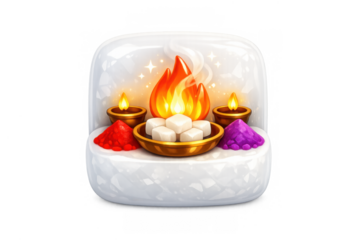 Holi camphor ritual icon with sacred fire and colorful powders for traditional celebration design
