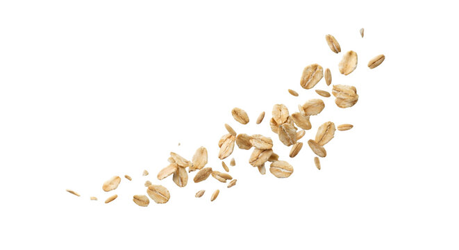 Scattered Rolled Oats Cluster Flowing In A Curve isolated on transparent background