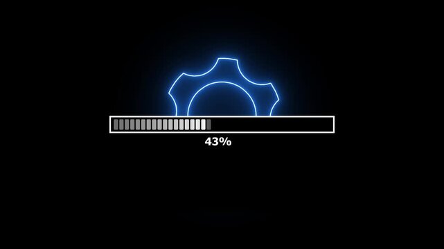 Neon loading bar animation, glowing percentage progress indicator. Futuristic progress bar loop for waiting reload and upload tasks. Cyber loading workflow for digital system and data transfer.