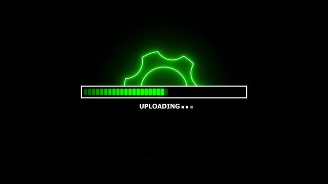 Loading bar with gear symbol and system operation progress. Uploading workflow animation with mechanical process concept. Digital task progress indicator for software and data handling.