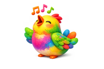 Colorful singing bird with musical notes for art and design projects