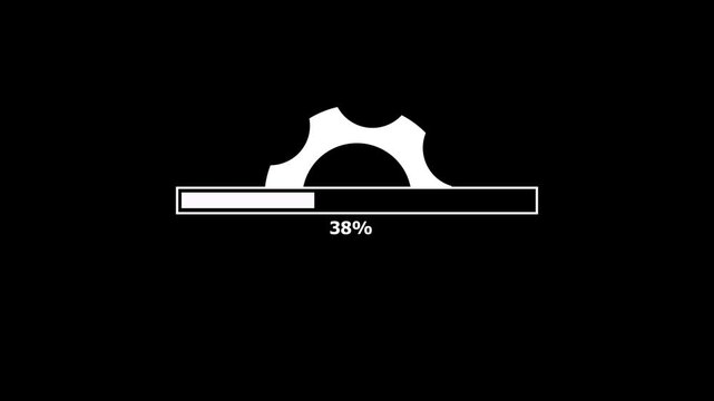 Processing bar with gear icon and percentage workflow status. Mechanical task progress animation for system operation and automation. Digital process loading interface for software execution.