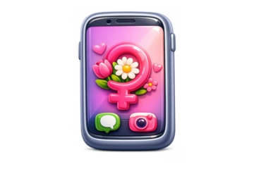 Women's day smartphone icon design with floral and heart elements for app interface