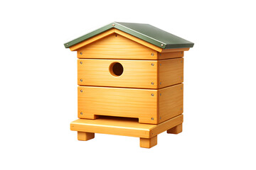 Wooden Bee Hive House with Green Roof on Transparent Background transparent background