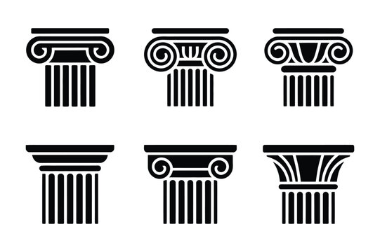 Architectural Greek Column Capitals and Pillars Silhouette Set