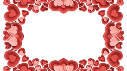 A decorative border made of layered red and pink hearts forms a frame around a central empty space.