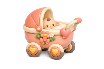 Charming baby carriage illustration with floral details for cute nursery décor