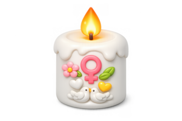 Candle of hope with feminine symbol and peace doves for inspirational design