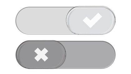 Glass effect yes no buttons png set with frosted transparent style for app and web interface design