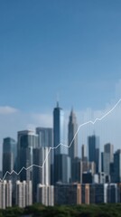 Naklejka premium Vertical View of City Skyline Blended with Financial Graph Analysis