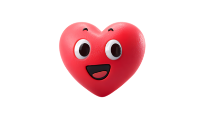 Smiling red heart with eyes and mouth on transparent background