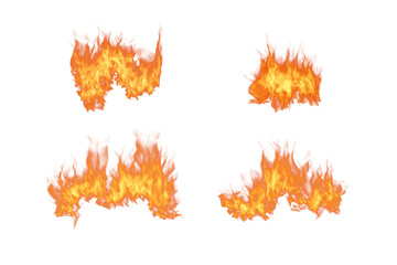 Yellow red  blazing fire flames with seamless smoke and sparks on transparent background