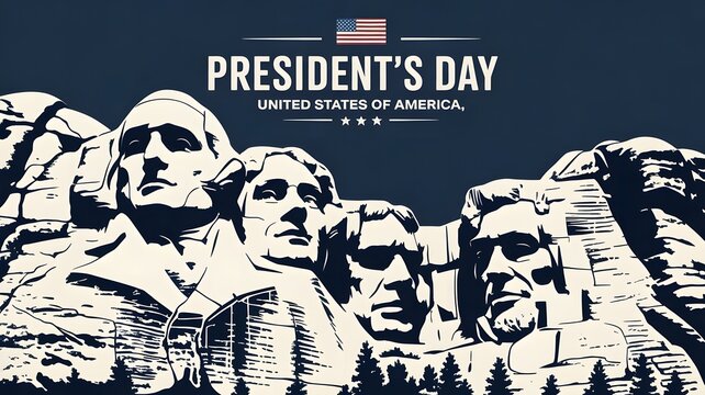 Presidents Day patriotic illustration featuring historic US presidents carved stone style artwork American leadership heritage national holiday design