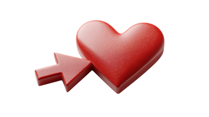 Red heart with arrow pointing to it isolated on transparent background symbol