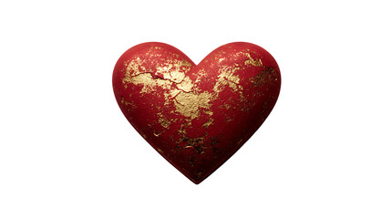 Fototapeta premium Red heart with gold leaf isolated on transparent background for valentines day