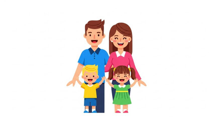 Obraz premium Happy family of four holding hands and smiling together 