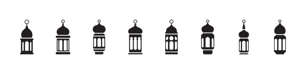 Islamic lantern icons set for ramadan kareem celebration traditional middle eastern lamp silhouettes © FARJANAAKTER