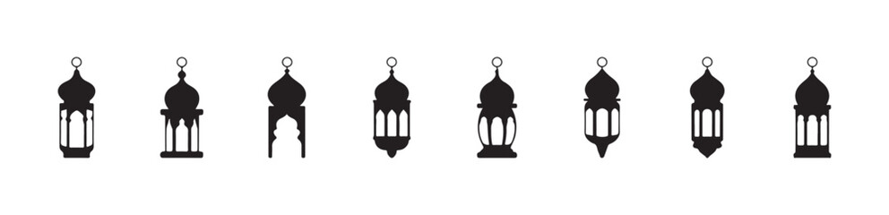 Obraz premium Traditional arabic lantern vector set for islamic holidays ramadan lamp silhouette icons collection