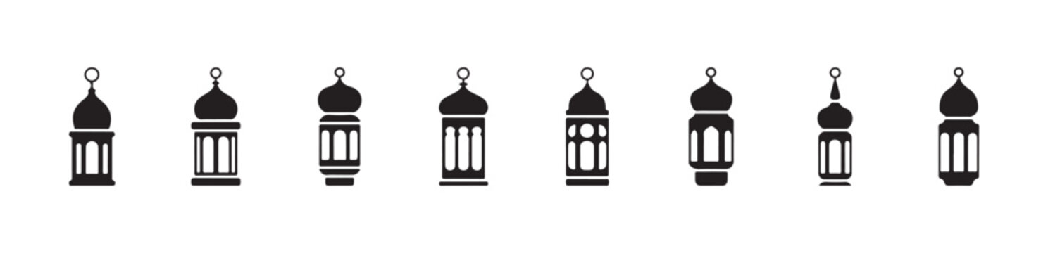 Islamic lantern icons set for ramadan kareem celebration traditional middle eastern lamp silhouettes