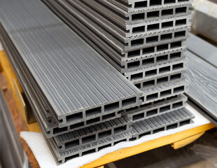 Rack with composite decking boards. (Shallow depth of field)