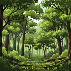 Lush Green Forest Path Vector Illustration