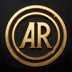 Luxury Gold AR Logo Emblem on Black Background with Elegant Typography