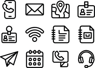 Communication Line Icons Collection Business Card, CV, and Visiting Card Contacts