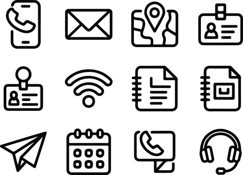 Communication Line Icons Collection Business Card, CV, and Visiting Card Contacts