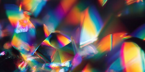 Colorful Rainbow Crystal Light Leaks on Black Background