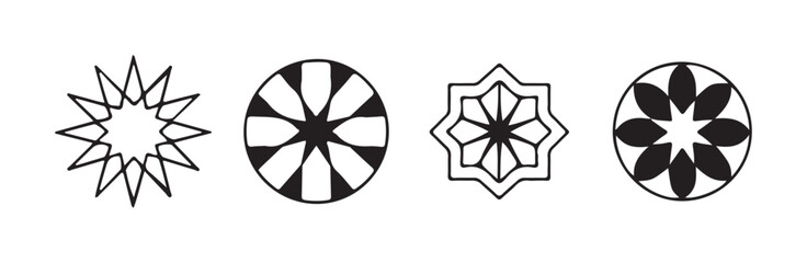 Star shaped geometric icons with sharp angles and bold black fills for corporate identity and logos