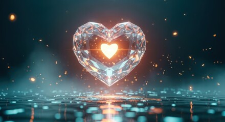 Glowing heart of light in digital realm