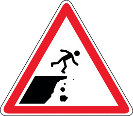 Dreieckiges Warnschild mit Person an einer Abbruchkante &ndash; warnt vor Absturzgefahr und gef&auml;hrlichen H&ouml;hen.