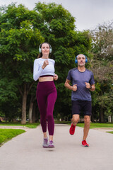 Friends staying active, running outdoors for health and wellness