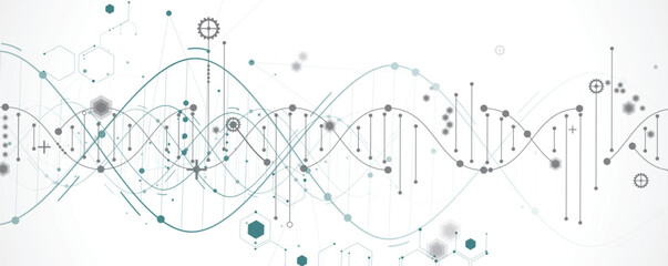 Obraz premium Futuristic medical and science background, DNA strands, connected neural web