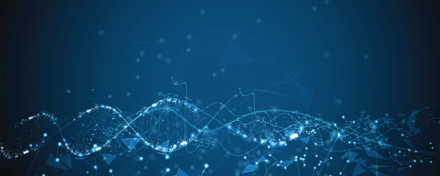 Futuristic  medical and science background, DNA strands, connected neural web