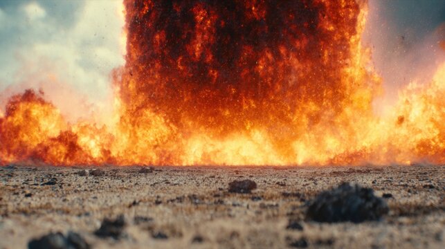 Explosion occurs in a barren area during a bright day