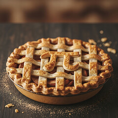 Delicious homemade apple pie with lattice crust on wooden table
