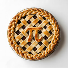 Delicious homemade berry pie with lattice crust and pi symbol