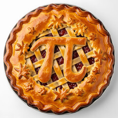 Delicious homemade pie with pi symbol on top made of pastry