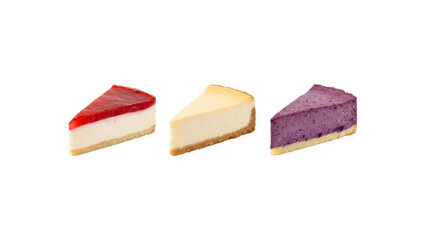 Three cheesecake slices isolated on transparent background. PNG