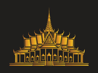 Obraz premium Creative Golden Solid Pagoda Vector Flat Dark Background