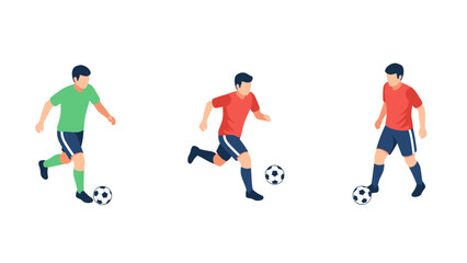 Soccer players in action: dynamic isometric design featuring three athletes