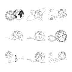 Globes' Concept Collection: A captivating collection of minimalist illustrations, where the earth is reimagined in delicate, continuous lines.