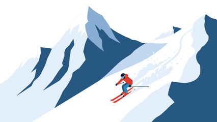 Fototapeta premium Alpine skiing adventure in minimalist style among snowy mountains