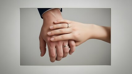 Couple holding hands with wedding rings on fingers close-up view