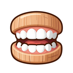 Whimsical Illustration of a Playful Wooden Mouth with Bright White Teeth and Cheerful Smile