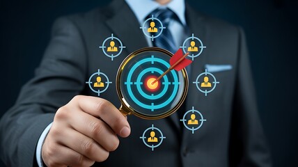 Businessman Holding a Transparent Glowing Bar Chart with Percentage Symbols Showing Success and Financial Profit