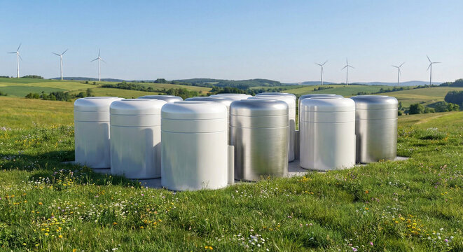 Small modular nuclear reactor SMR unit in green landscape concept