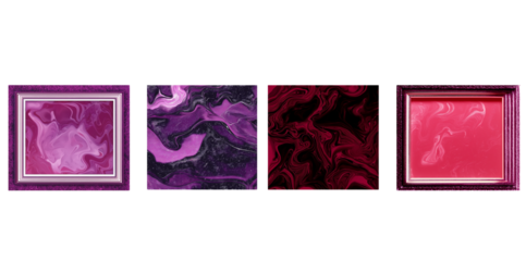 Four Square Frames with Swirling Marble Patterns abstract isolated on a transparent background