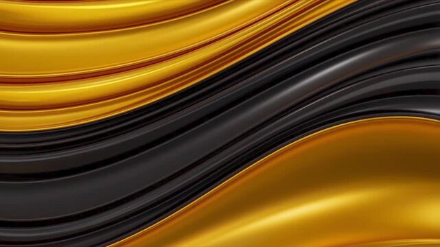 Abstract flowing waves of gold and black metallic liquid texture background.